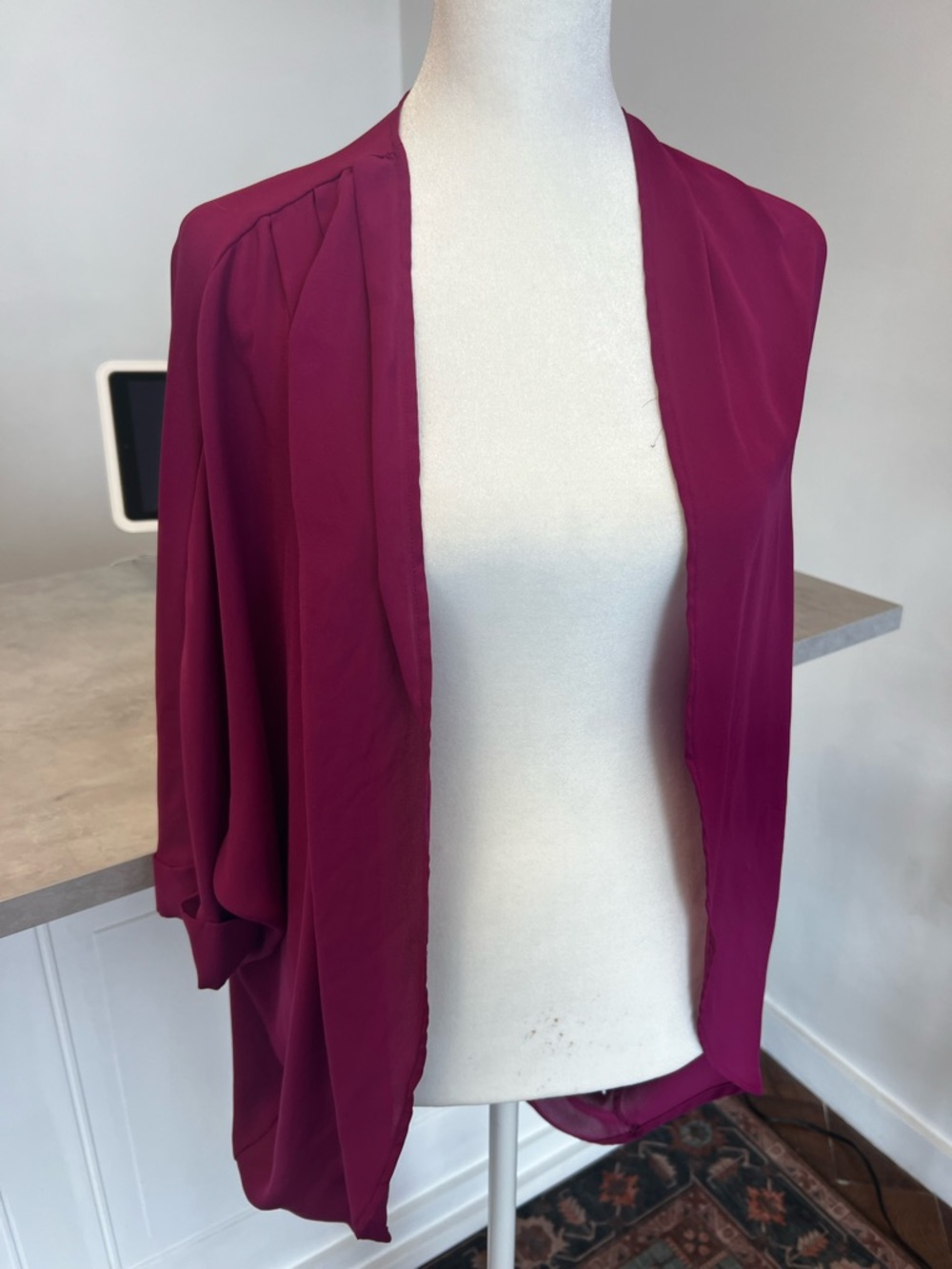 Open Front Draped Cardigan - Deep Berry